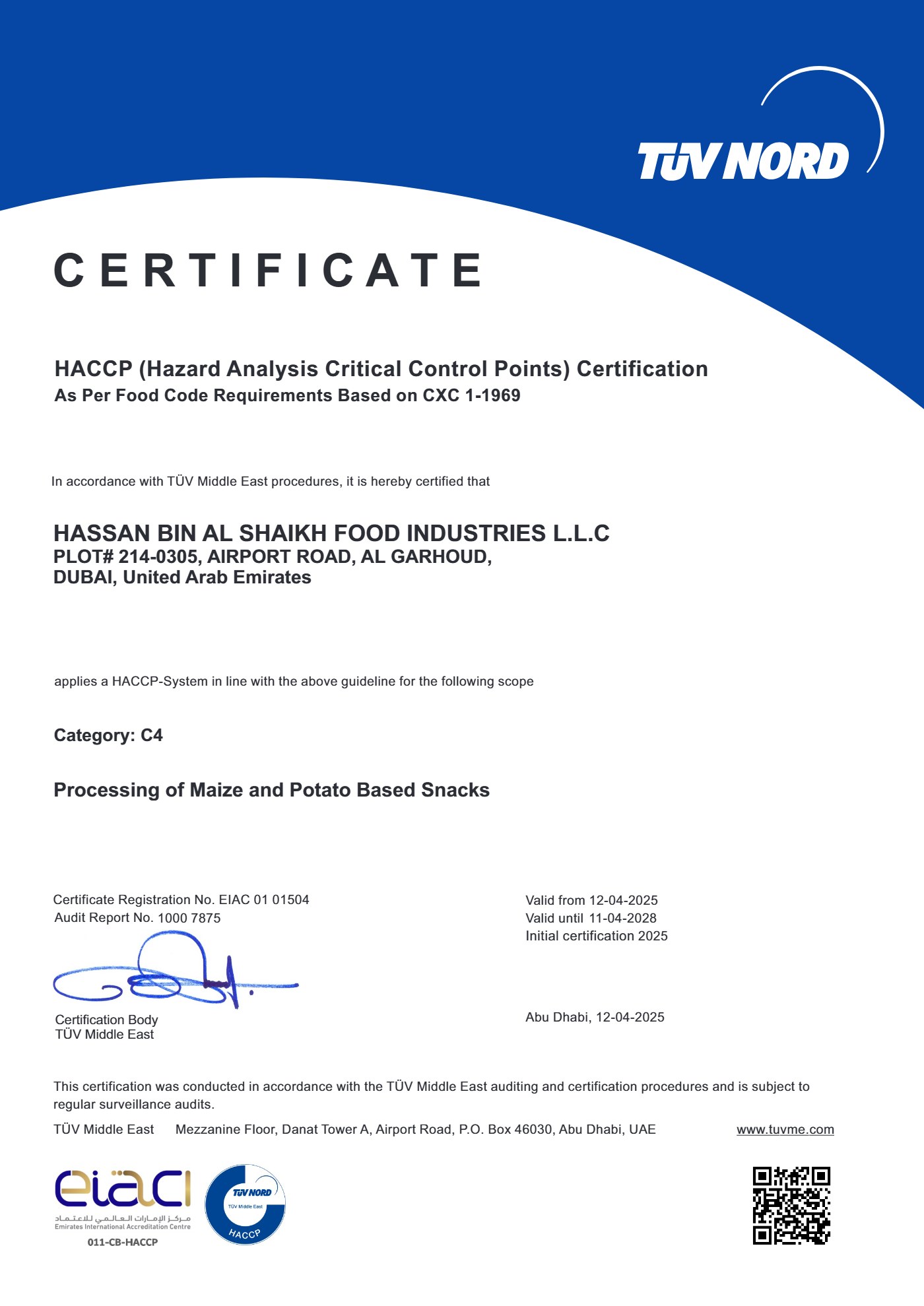 HACCP certificate
