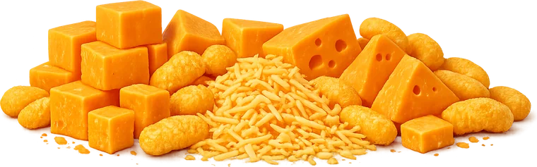 Dubai Pofak cheesy puffs heaped beside cubes and shreds of cheese